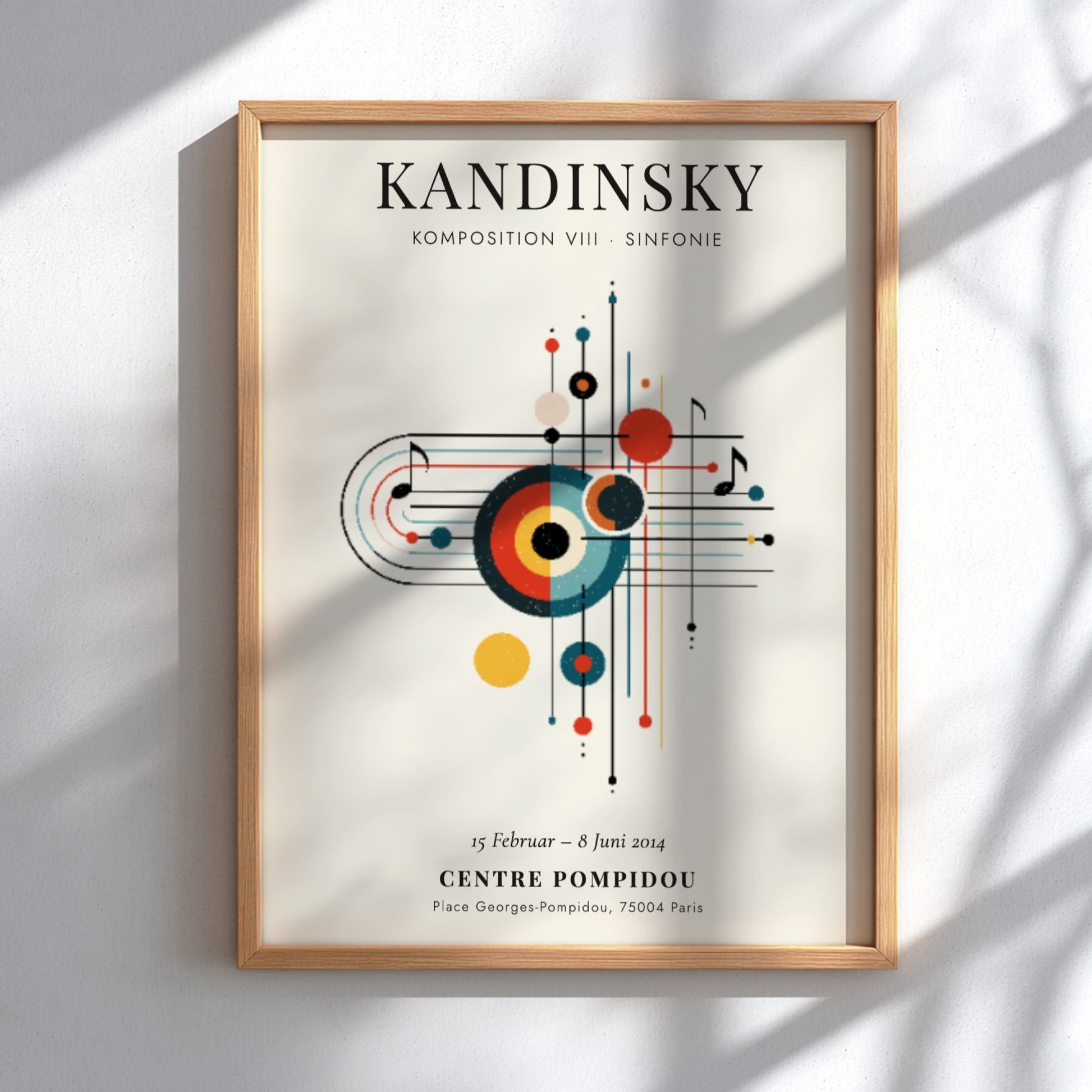 Kandinsky inspired poster featuring abstract shapes and vibrant colors in a modern art style