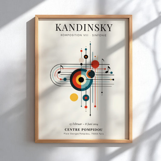 Kandinsky inspired poster featuring abstract shapes and vibrant colors in a modern art style