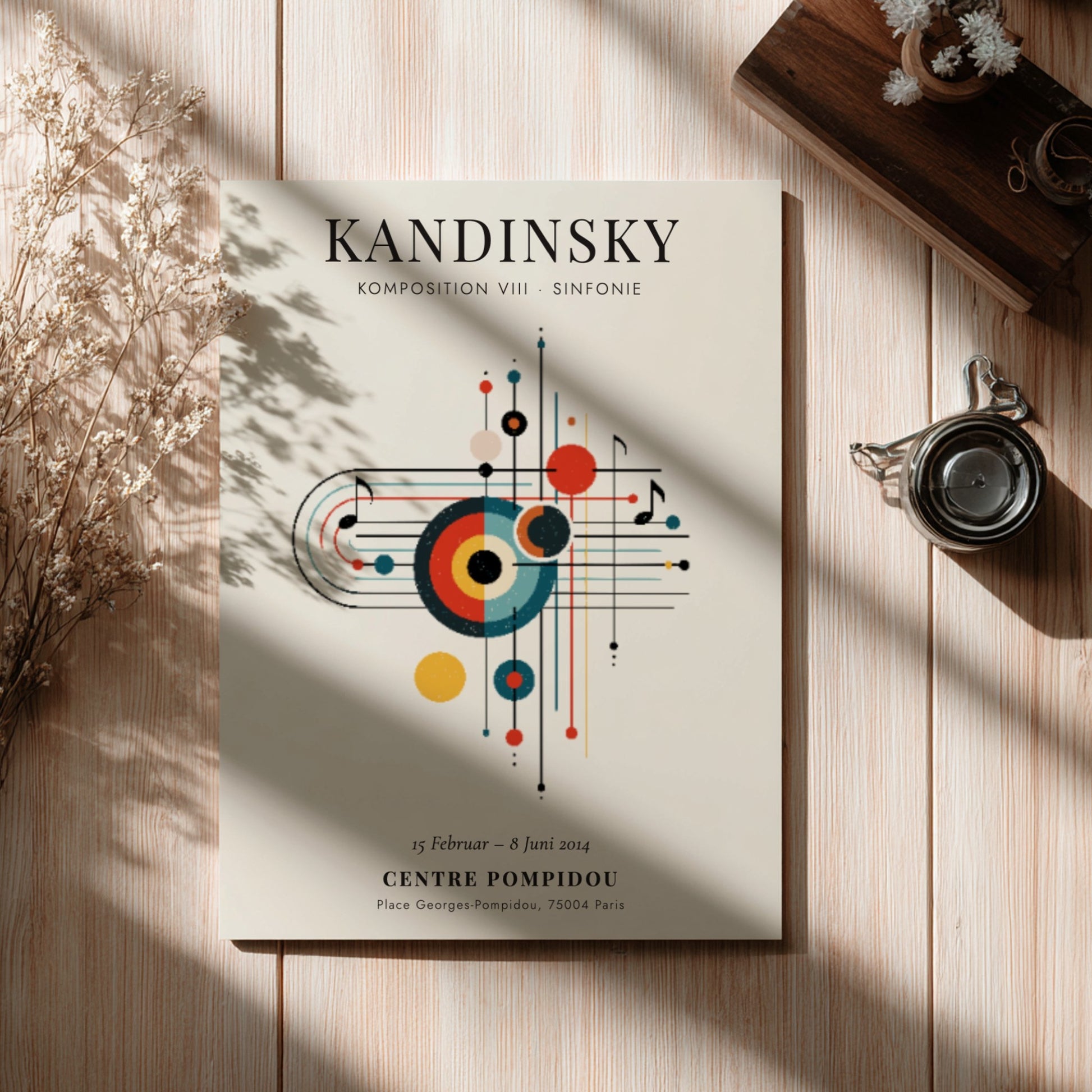 Kandinsky inspired poster featuring abstract shapes and vibrant colors in a modern art style