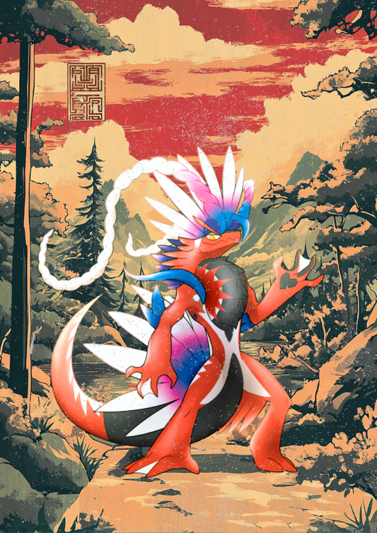 Koraidon: Japanese Tapestry Style Pokemon Inspired Anime Poster, Pokemon Scarlet Koraidon