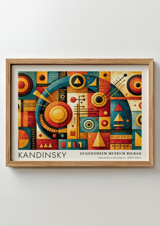 Wall art poster featuring Kandinsky geometric shapes and Guggenheim Museum Bilbao exhibition text