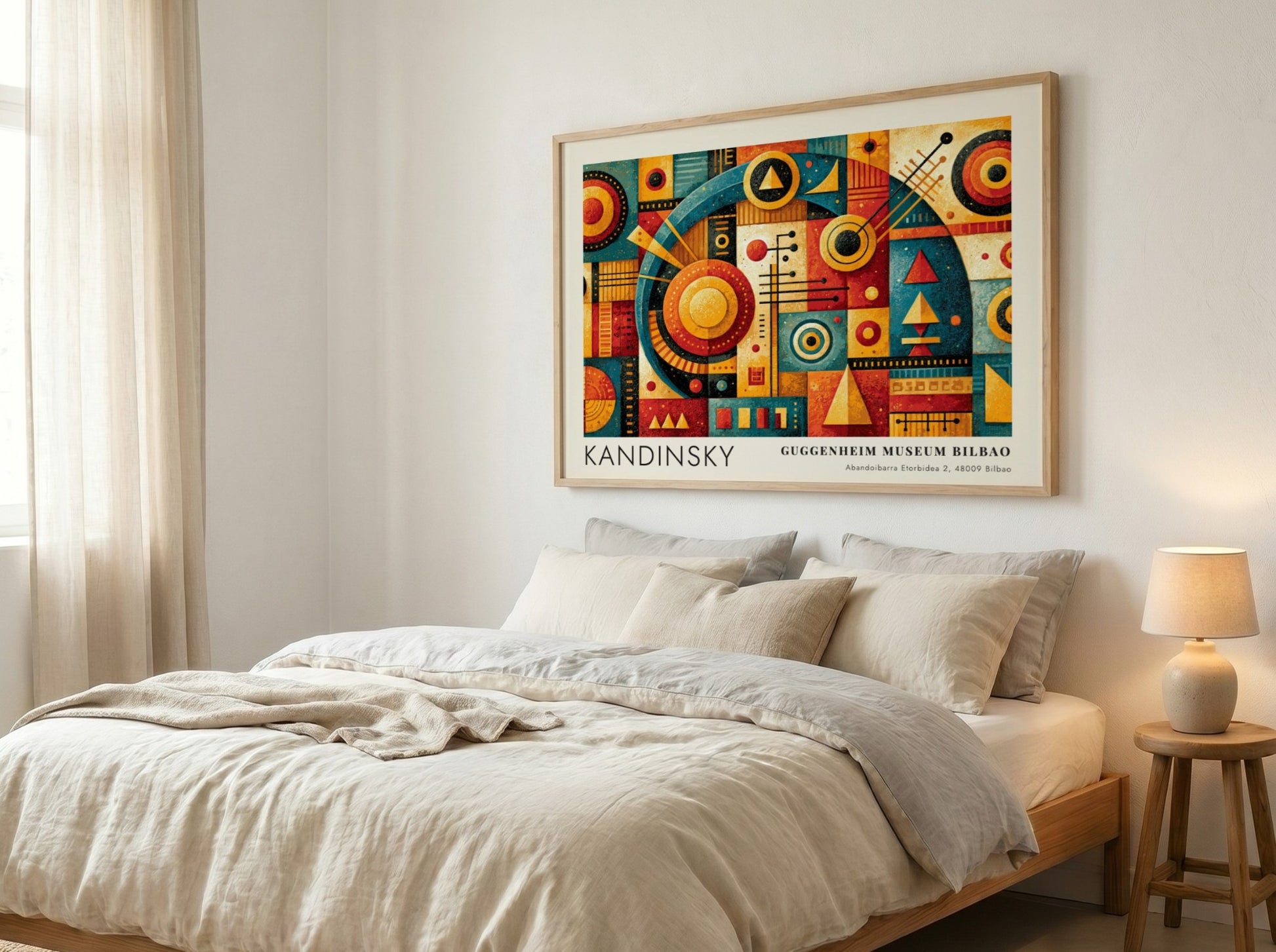 Wall art poster featuring Kandinsky geometric shapes and Guggenheim Museum Bilbao exhibition text