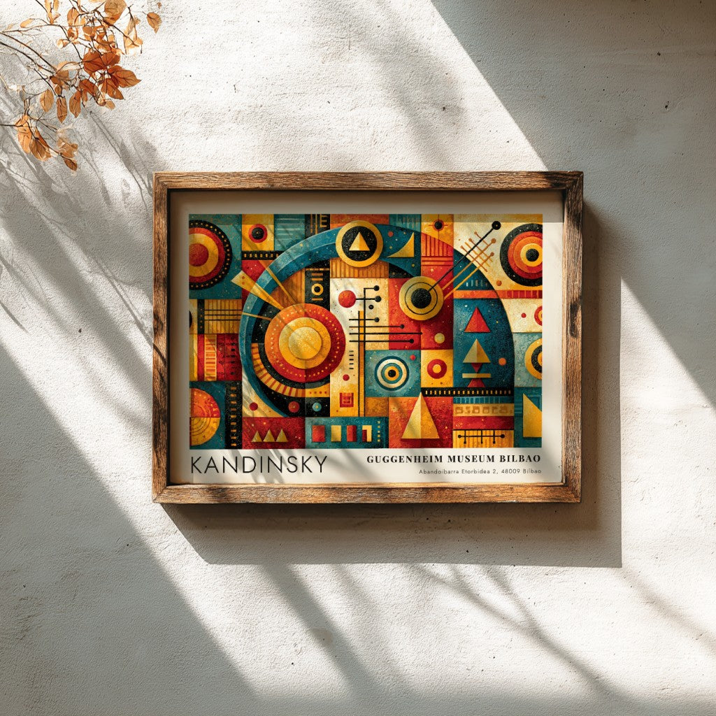 Wall art poster featuring Kandinsky geometric shapes and Guggenheim Museum Bilbao exhibition text