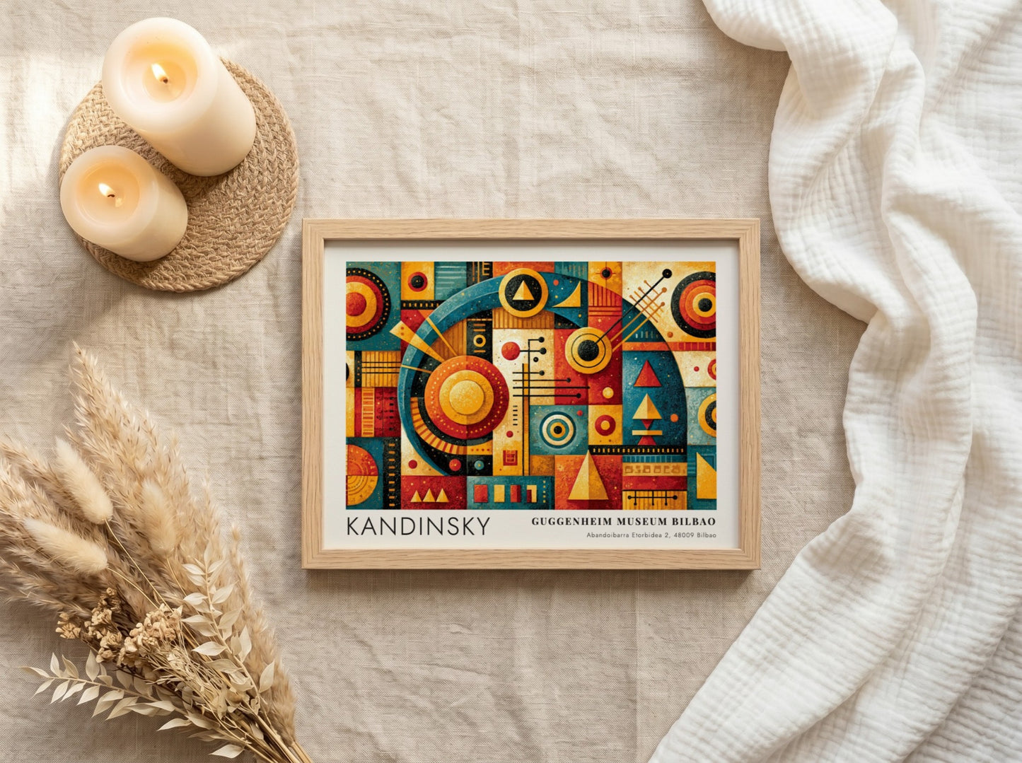 Wall art poster featuring Kandinsky geometric shapes and Guggenheim Museum Bilbao exhibition text