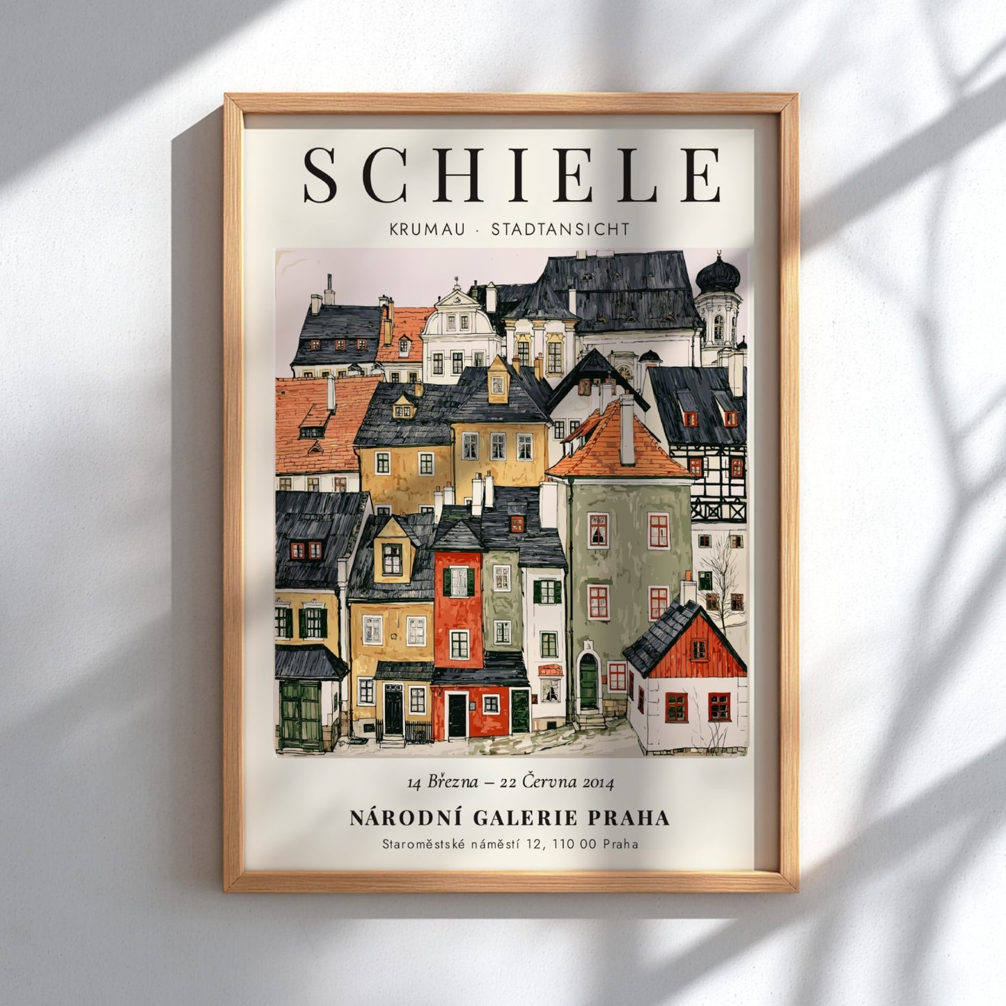 Egon Schiele poster featuring Krumau Stadtansicht in vibrant colors and expressionist style