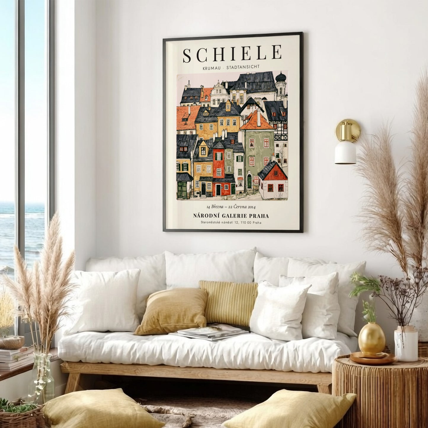 Egon Schiele poster featuring Krumau Stadtansicht in vibrant colors and expressionist style