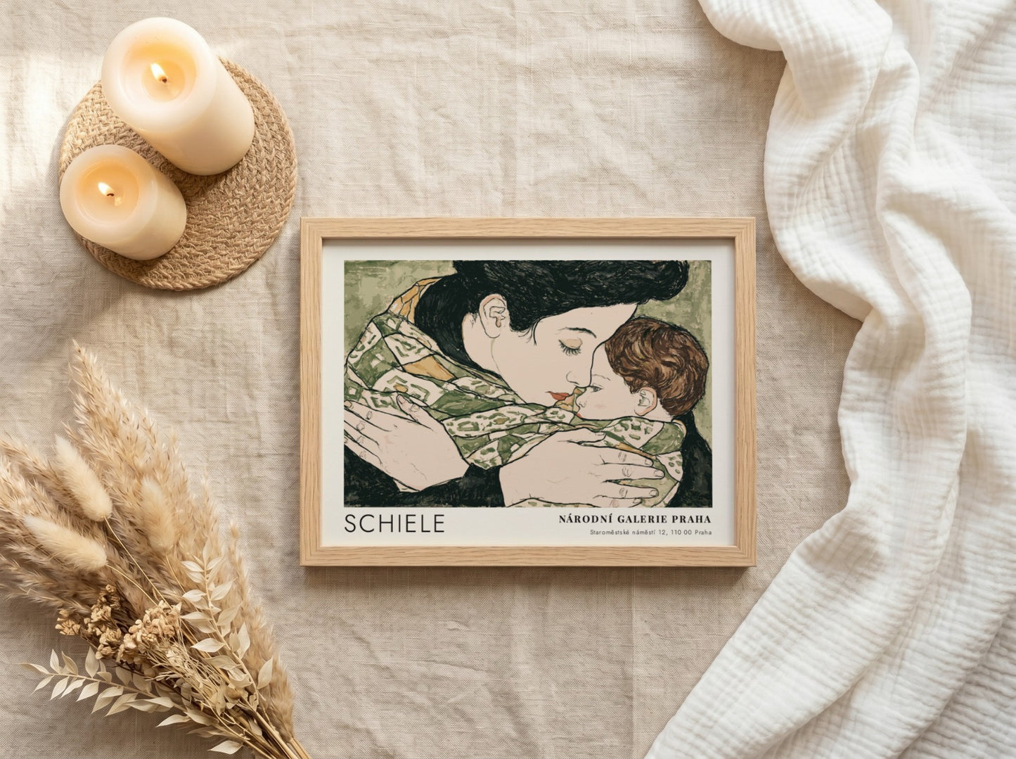 Wall art poster featuring Egon Schiele's mother and child with Národní Galerie Praha text.