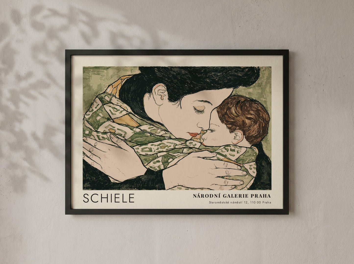 Wall art poster featuring Egon Schiele's mother and child with Národní Galerie Praha text.