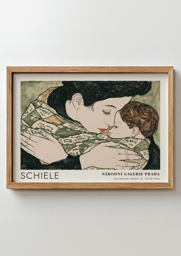 Wall art poster featuring Egon Schiele's mother and child with Národní Galerie Praha text.