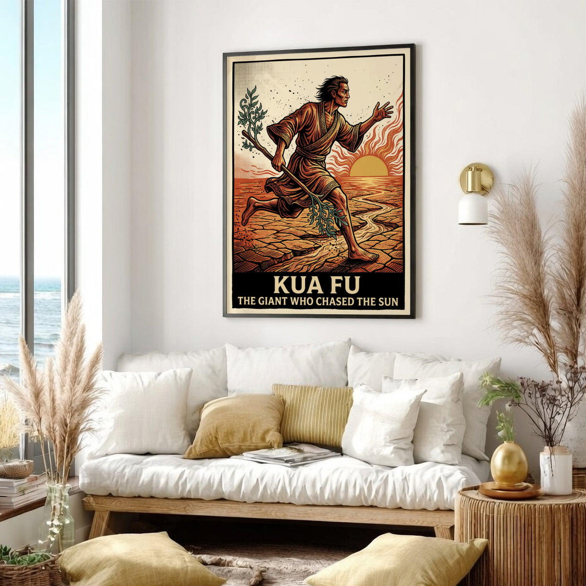 Poster of Kua Fu the giant chasing the sun across a dry landscape