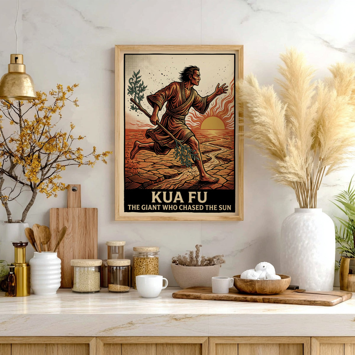 Poster of Kua Fu the giant chasing the sun across a dry landscape