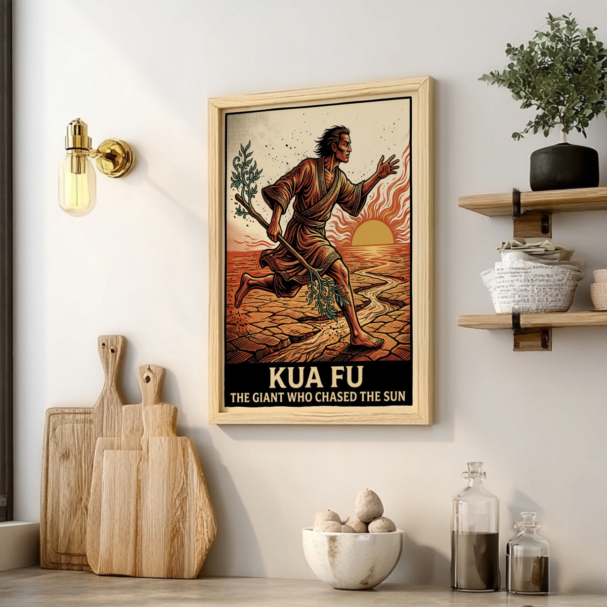 Poster of Kua Fu the giant chasing the sun across a dry landscape