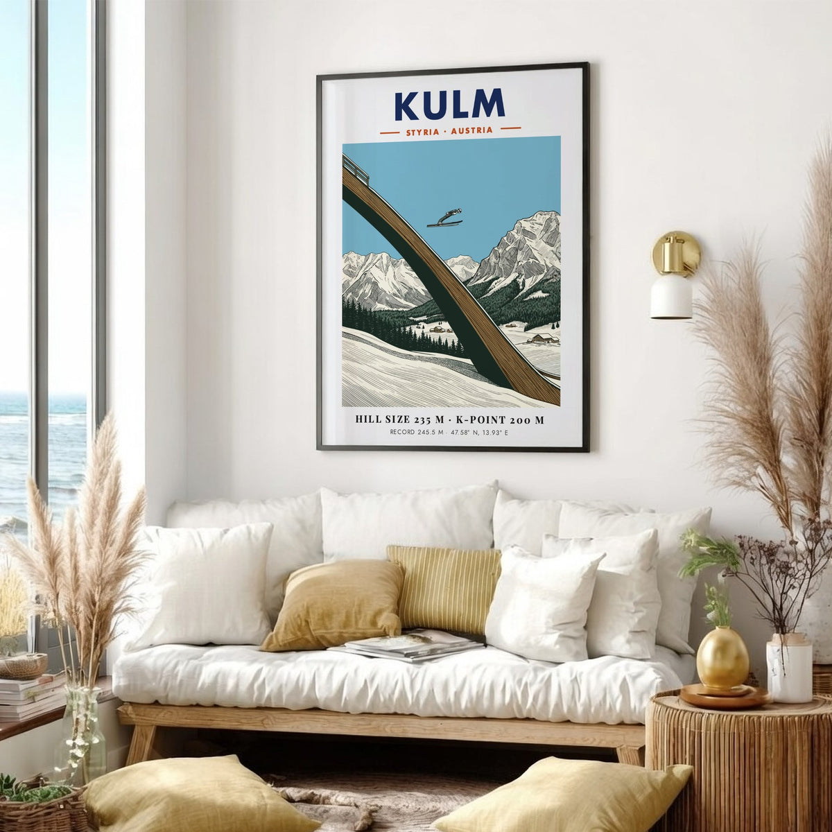Poster of a ski jumper at Kulm in Styria Austria with mountain backdrop