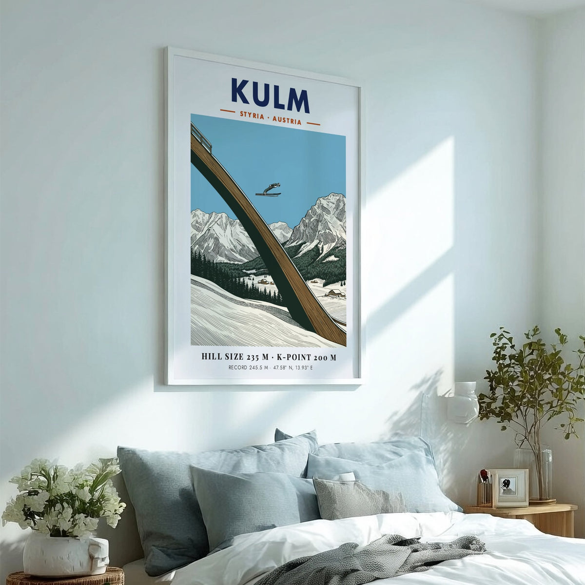 Poster of a ski jumper at Kulm in Styria Austria with mountain backdrop
