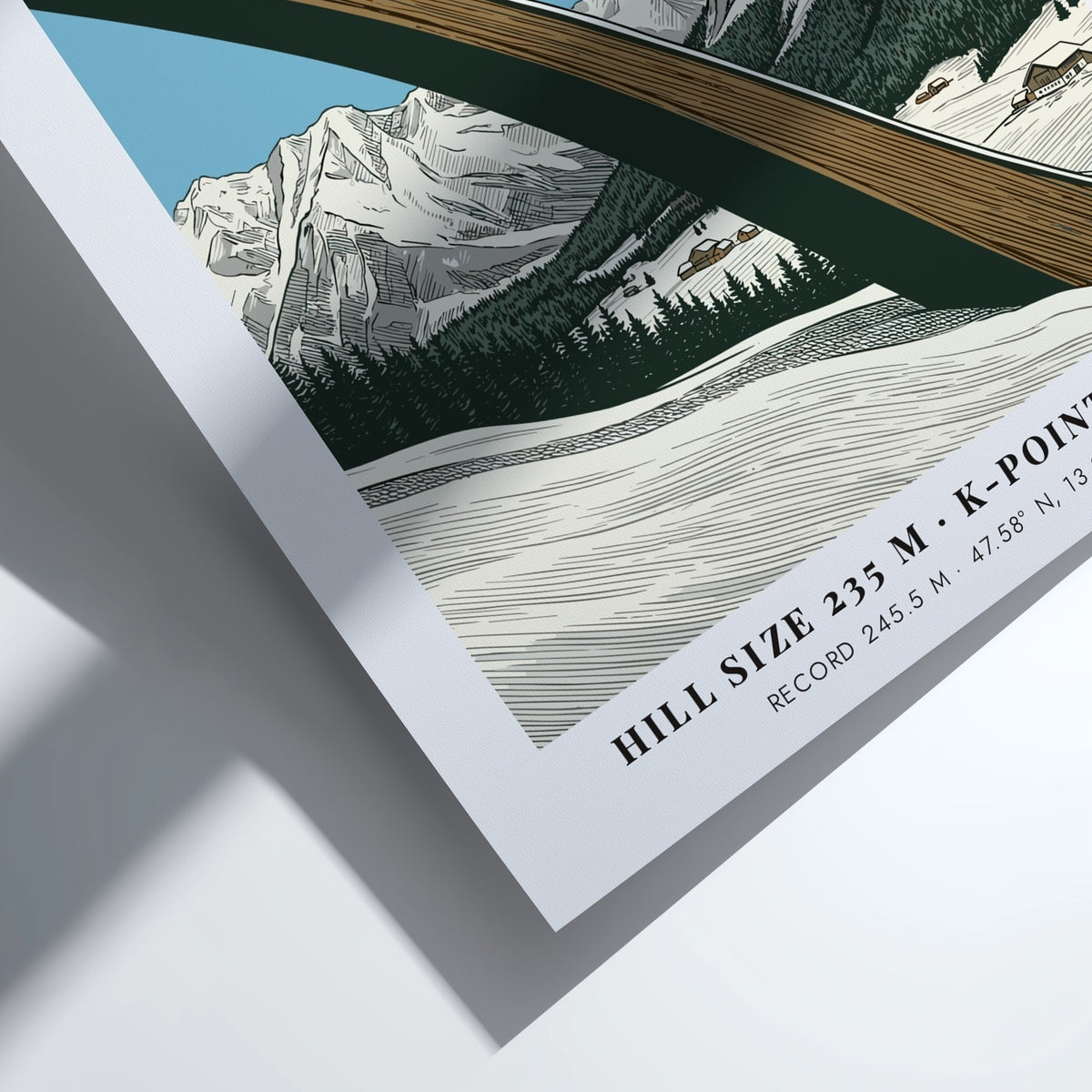 Poster of a ski jumper at Kulm in Styria Austria with mountain backdrop
