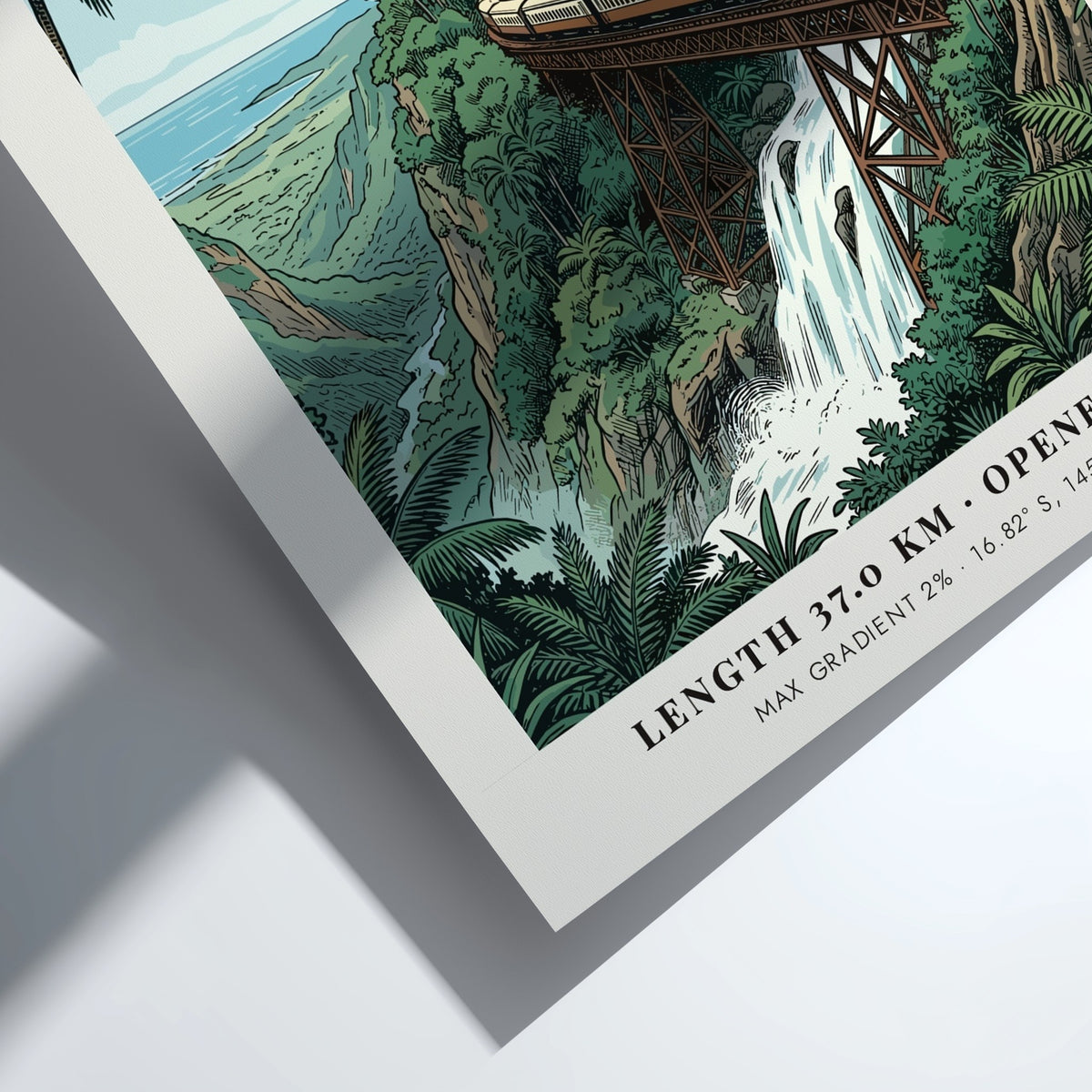 Poster of a train on a bridge over a waterfall in tropical Kuranda