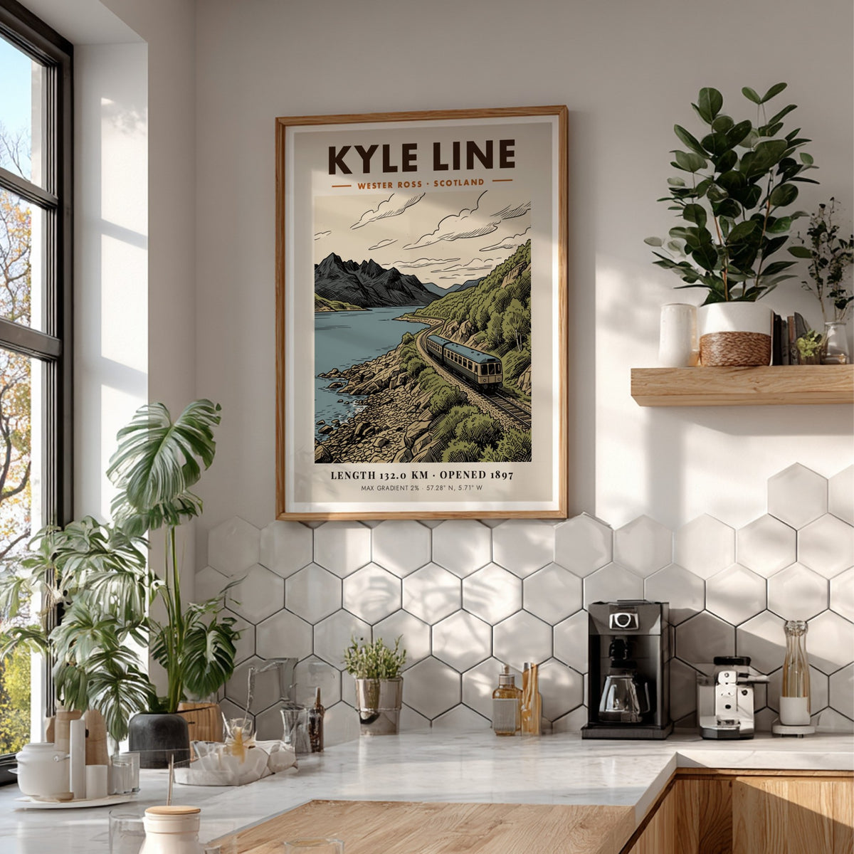 Poster of the Kyle Line in Wester Ross featuring a blue train near mountains.