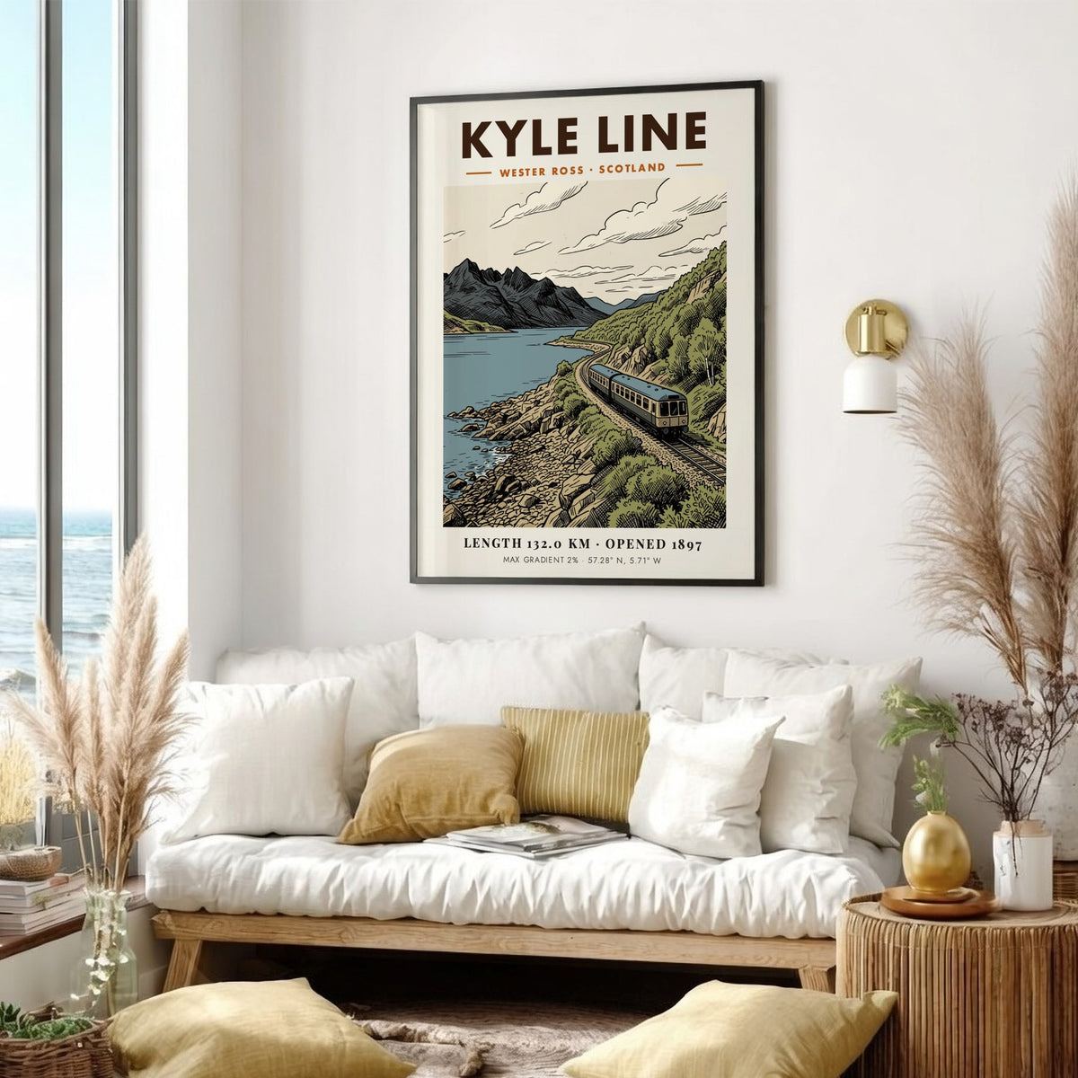 Poster of the Kyle Line in Wester Ross featuring a blue train near mountains.