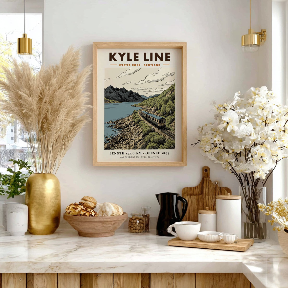 Poster of the Kyle Line in Wester Ross featuring a blue train near mountains.
