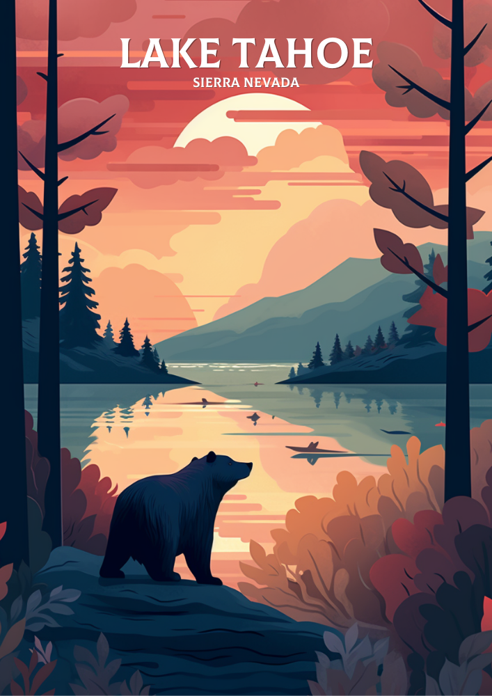 North AmericaLAKE TAHOE TRAVEL PRINT - SIERRA NEVADA ARTWORK