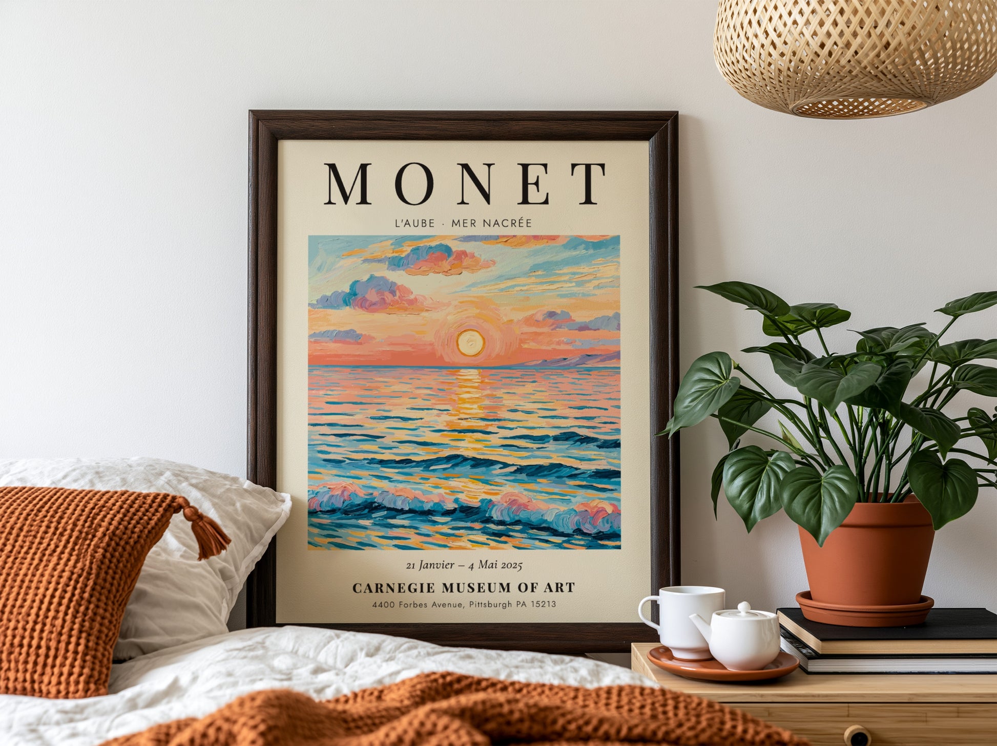 L'Aube - Mer Nacrée poster featuring soft pastel colors and serene seascape, inspired by Monet's