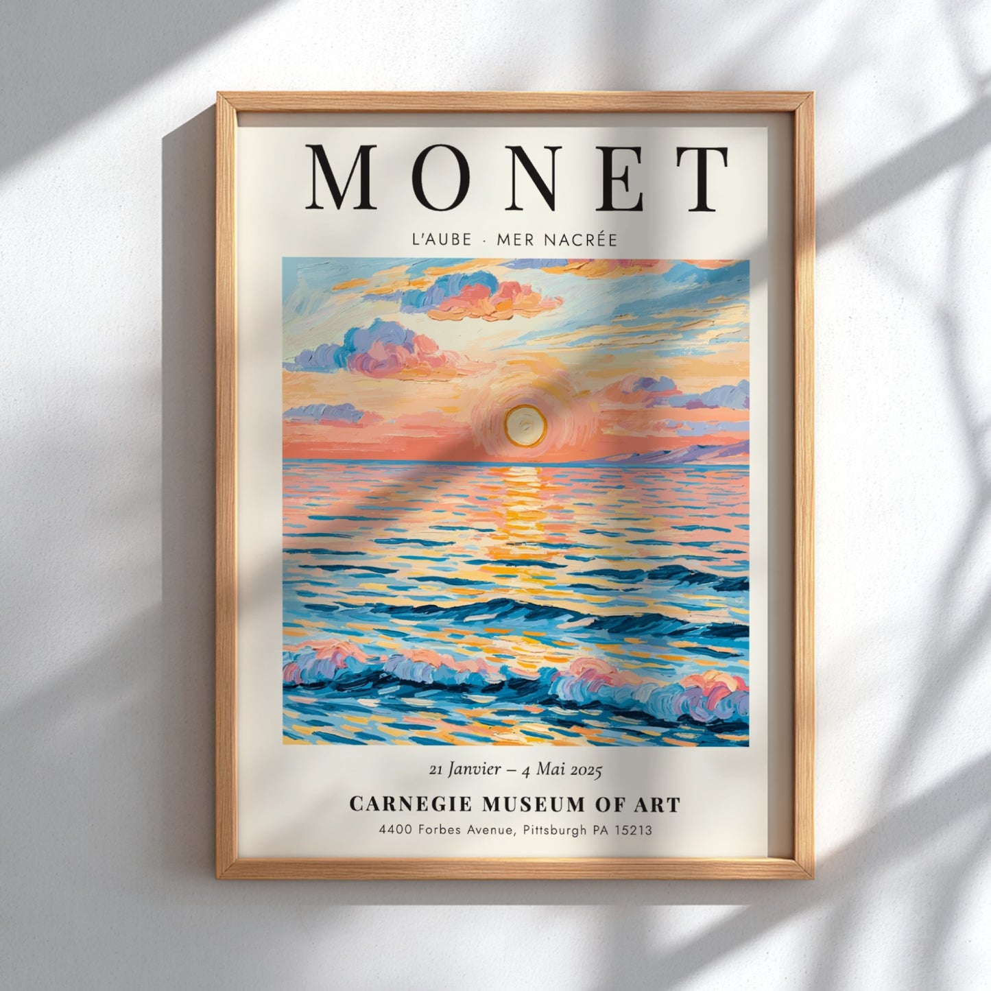 L'Aube - Mer Nacrée poster featuring soft pastel colors and serene seascape, inspired by Monet's