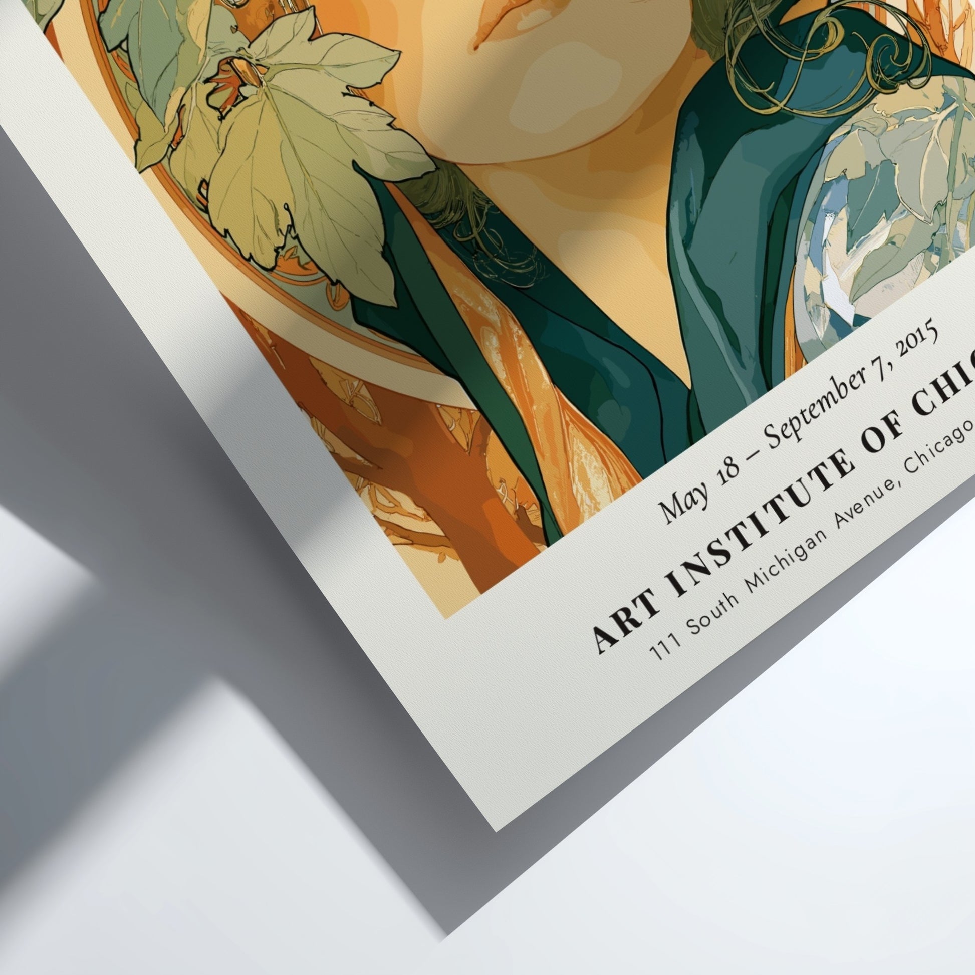 L'Émeraude poster by Alphonse Mucha featuring intricate details and soft green tones
