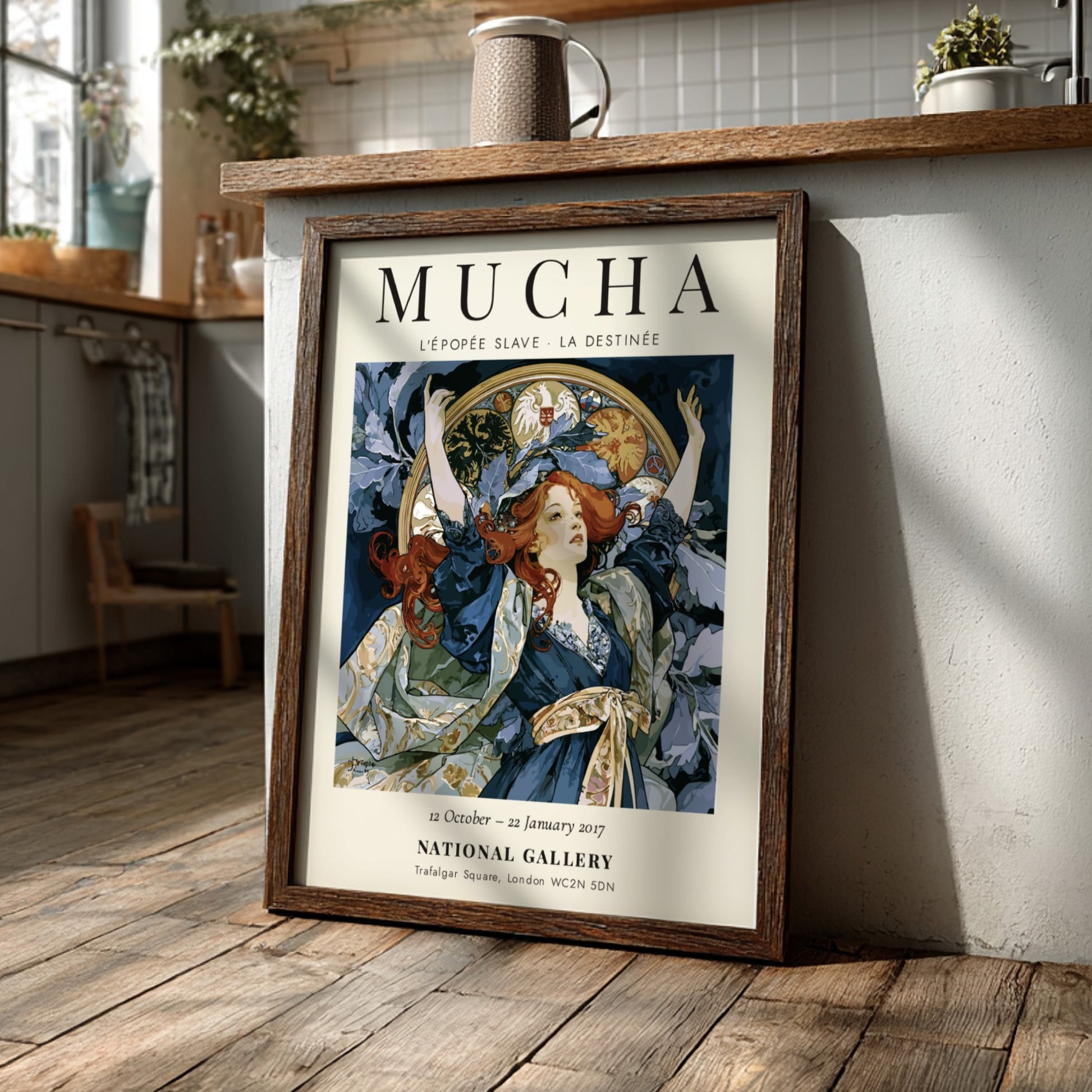 Alphonse Mucha poster featuring L'Épopée Slave in rich colors and Art Nouveau style