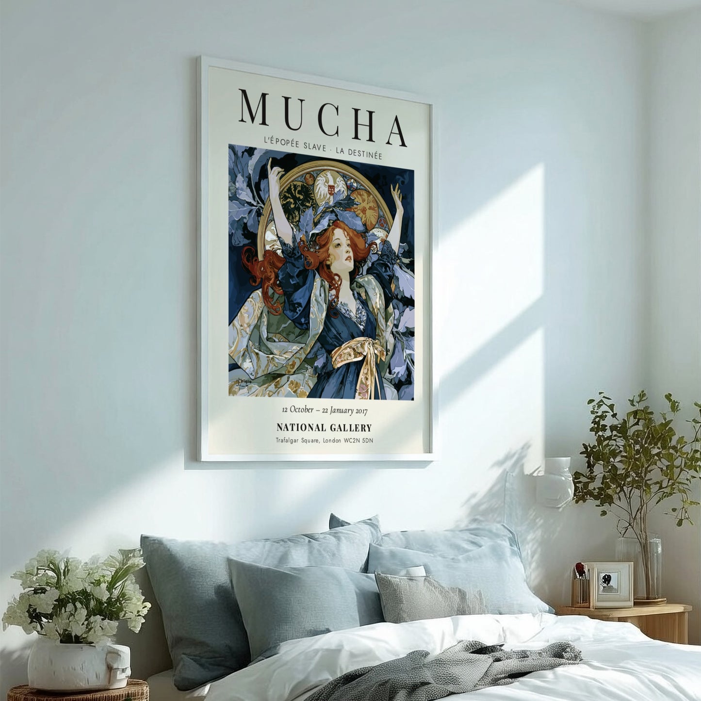 Alphonse Mucha poster featuring L'Épopée Slave in rich colors and Art Nouveau style