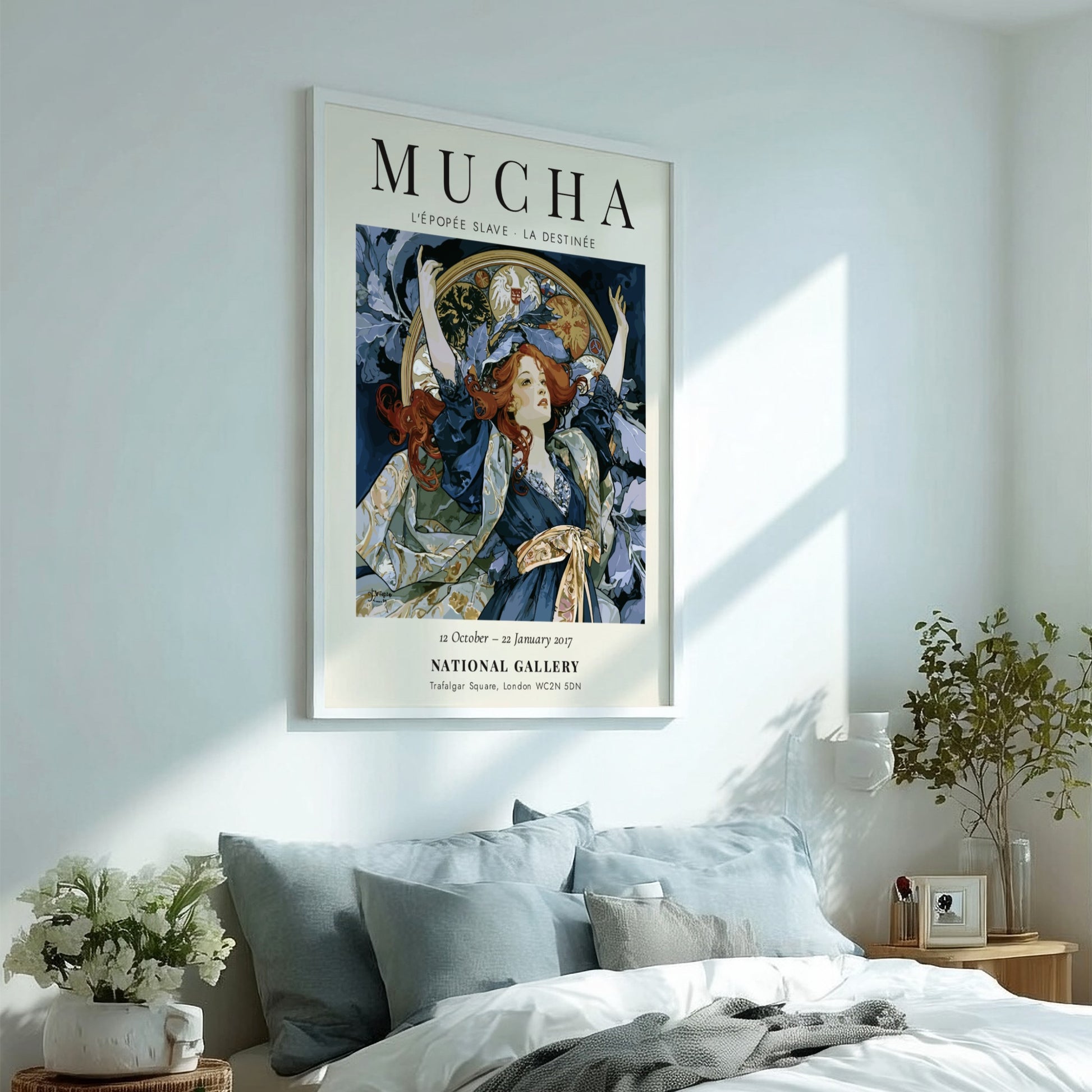 Alphonse Mucha poster featuring L'Épopée Slave in rich colors and Art Nouveau style