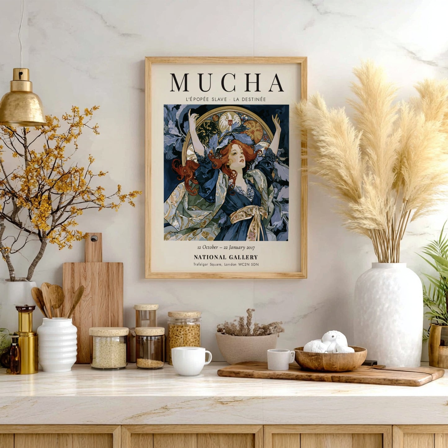 Alphonse Mucha poster featuring L'Épopée Slave in rich colors and Art Nouveau style