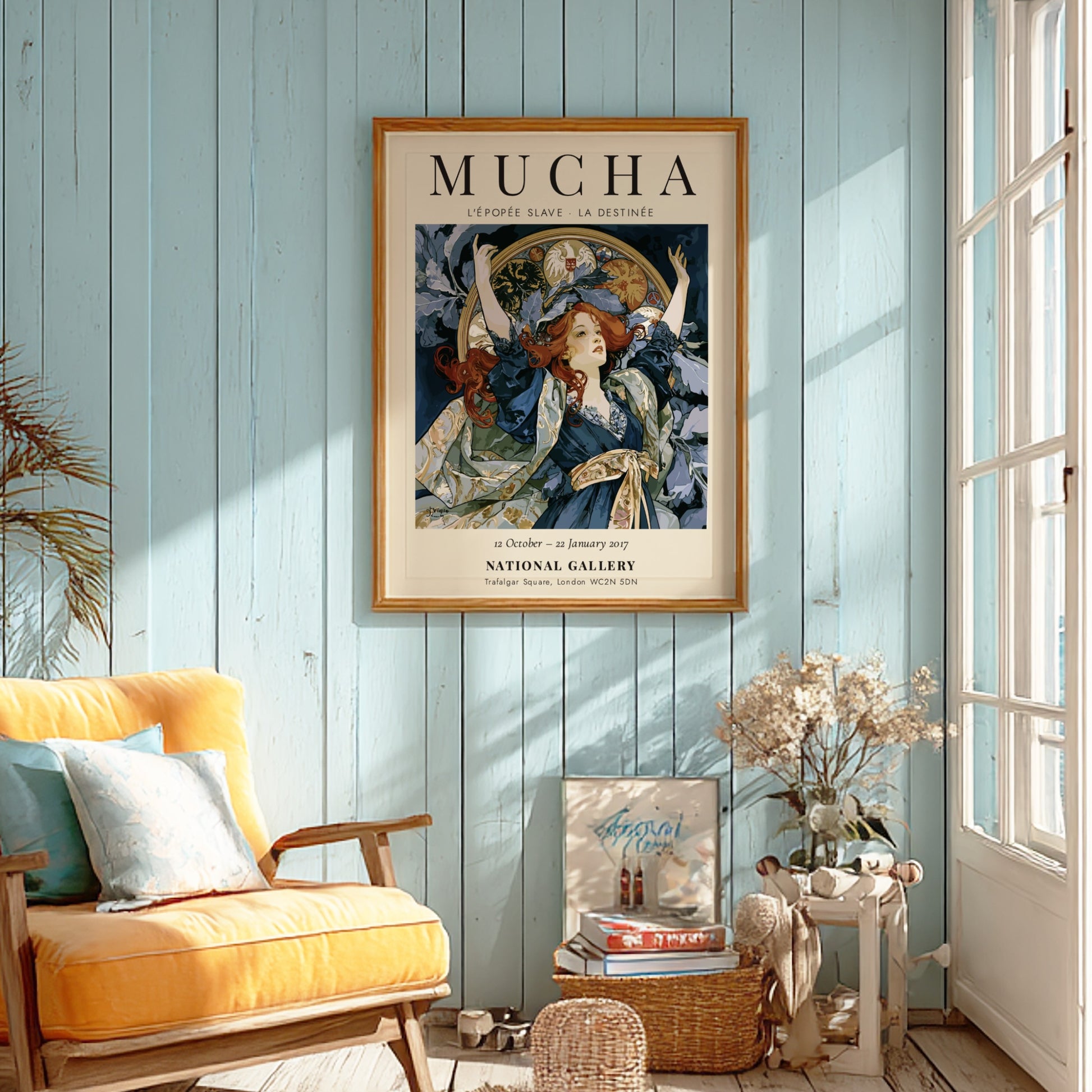 Alphonse Mucha poster featuring L'Épopée Slave in rich colors and Art Nouveau style