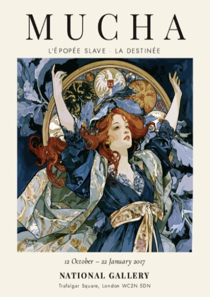 Alphonse Mucha poster featuring L'Épopée Slave in rich colors and Art Nouveau style