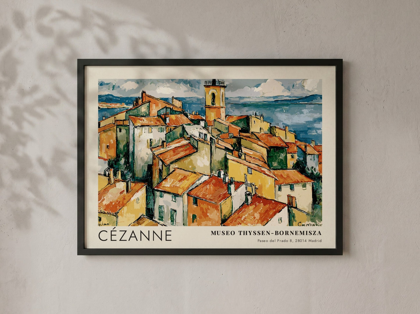 Wall art poster featuring Cézanne L'Estaque landscape with red rooftops and blue sea.