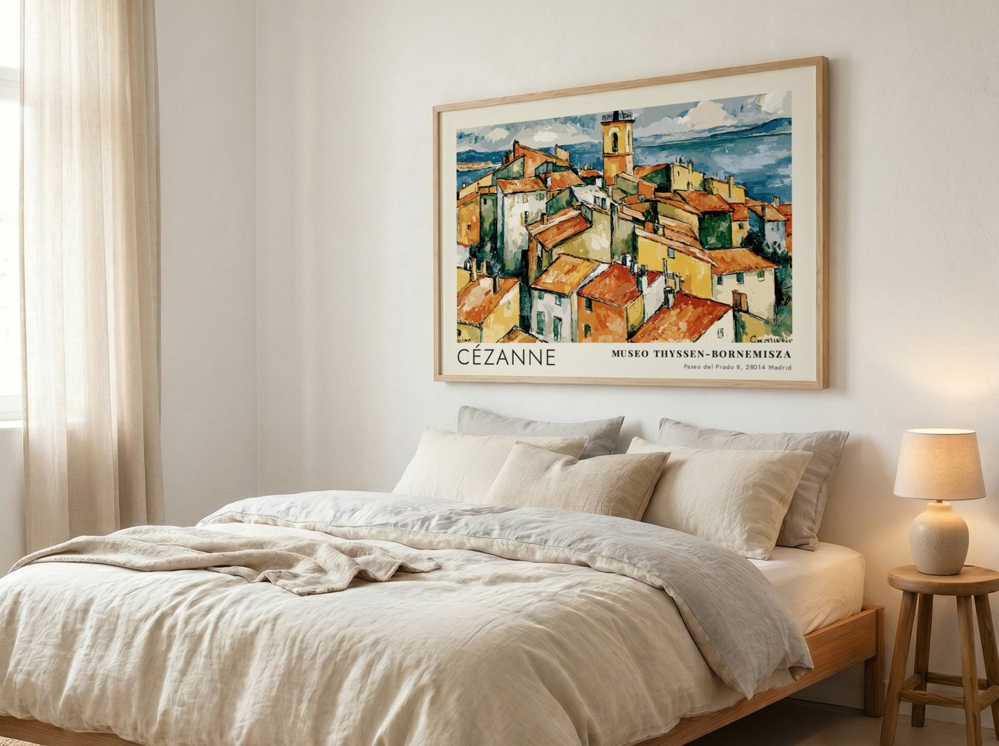 Wall art poster featuring Cézanne L'Estaque landscape with red rooftops and blue sea.