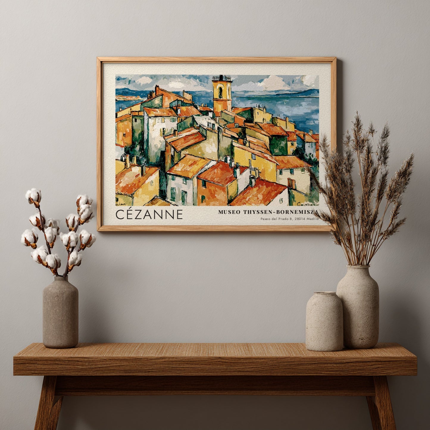 Wall art poster featuring Cézanne L'Estaque landscape with red rooftops and blue sea.