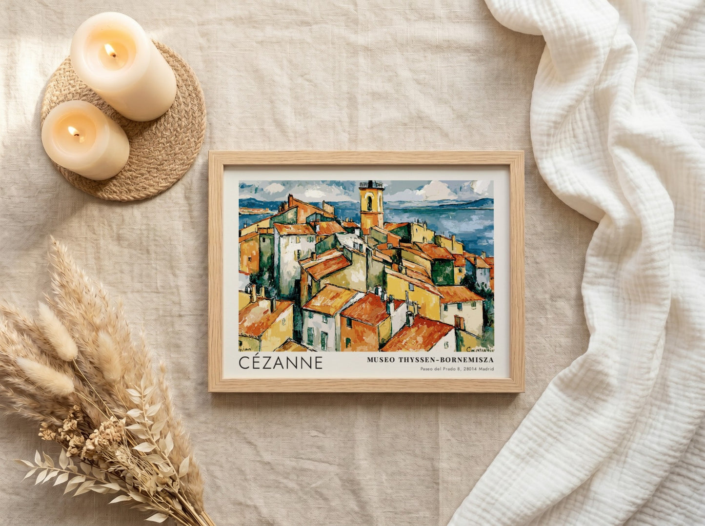 Wall art poster featuring Cézanne L'Estaque landscape with red rooftops and blue sea.