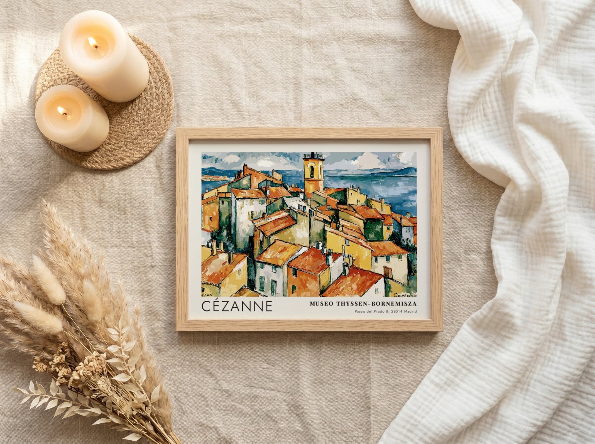Wall art poster featuring Cézanne L'Estaque landscape with red rooftops and blue sea.