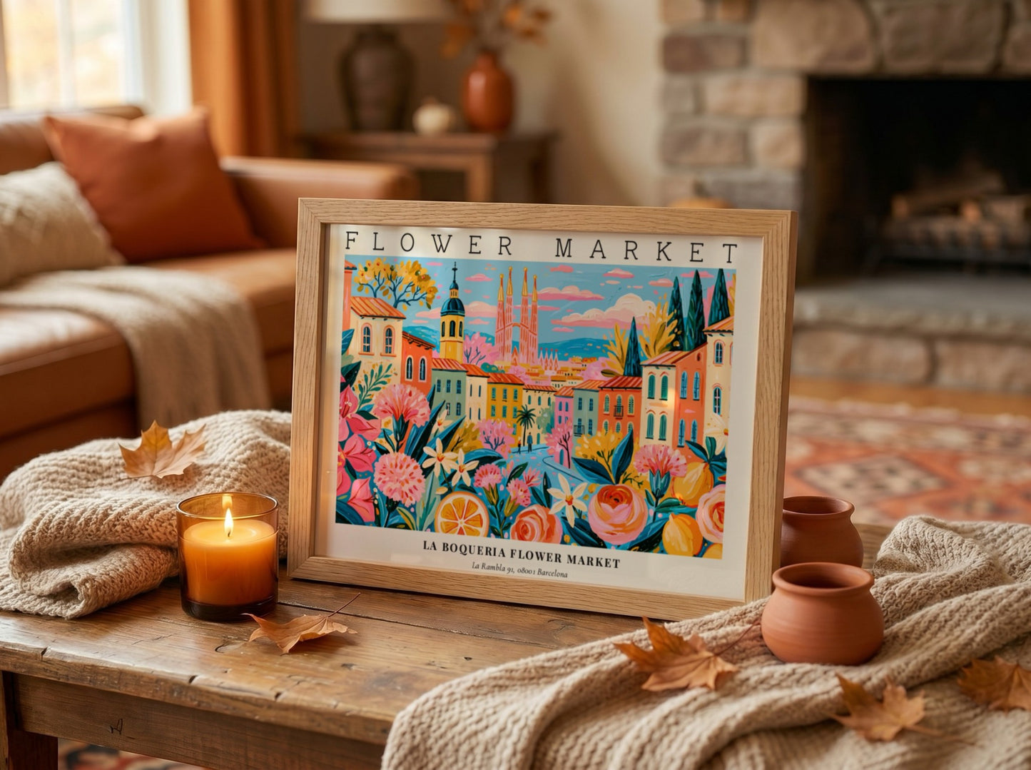 Flower market poster featuring vibrant colors and floral designs