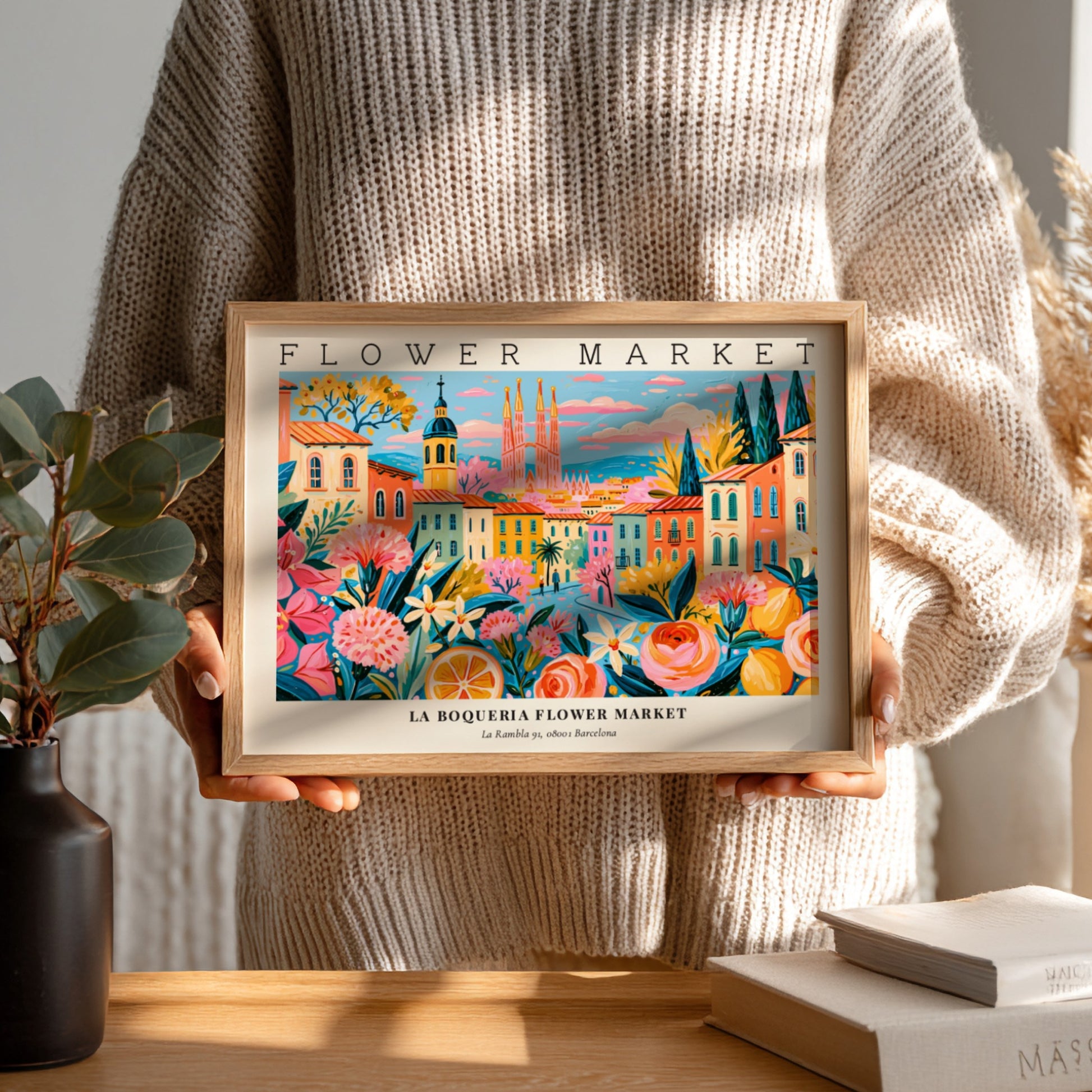 Flower market poster featuring vibrant colors and floral designs