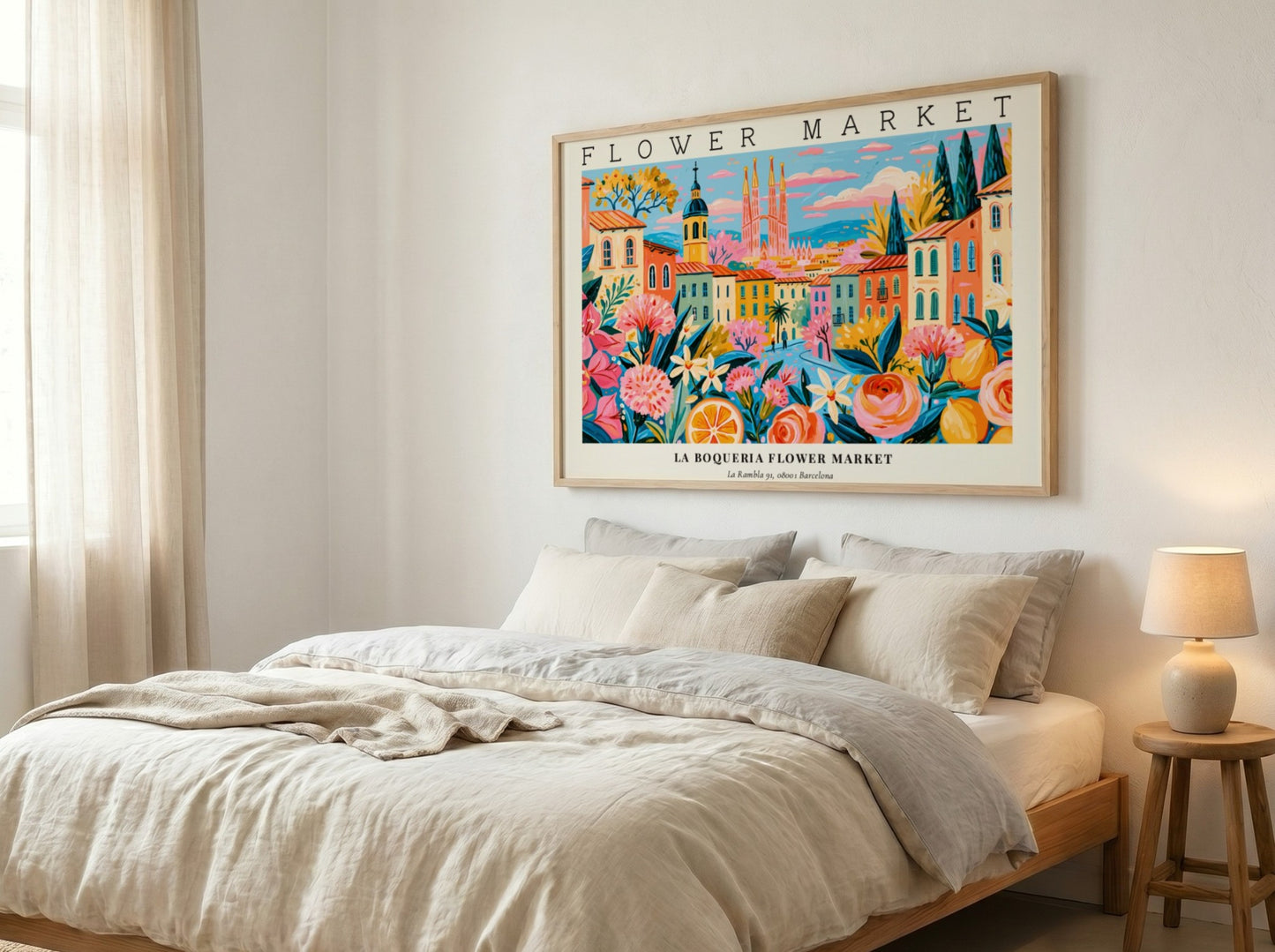Flower market poster featuring vibrant colors and floral designs