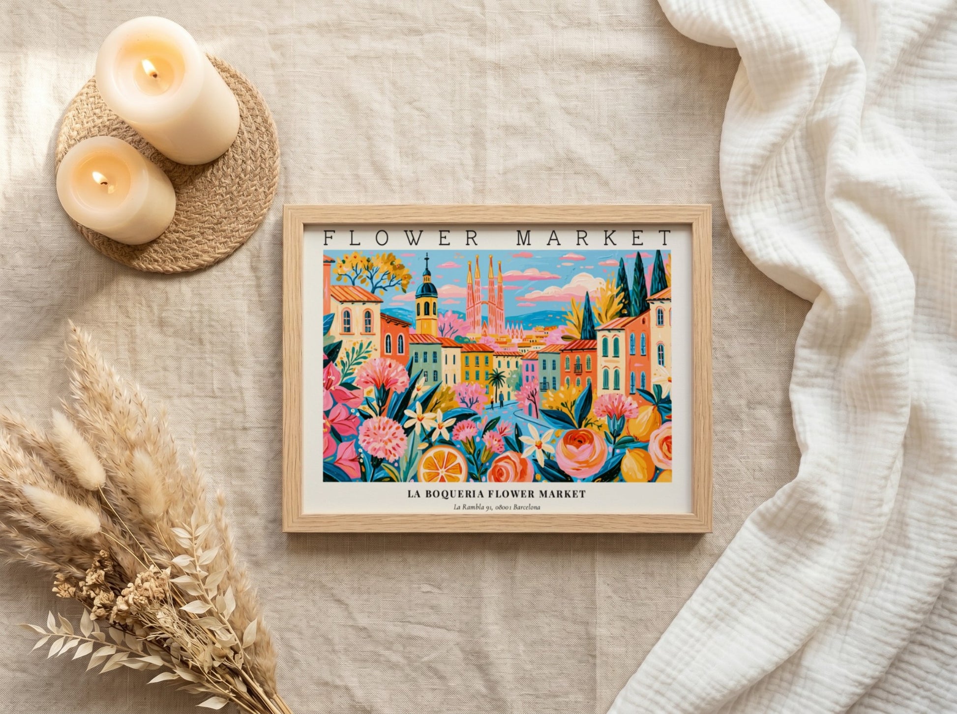 Flower market poster featuring vibrant colors and floral designs