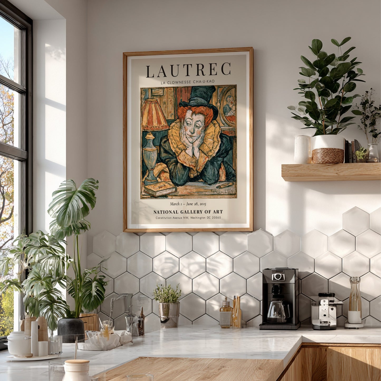 Toulouse-Lautrec poster featuring La Clownesse Cha-U-Kao with vibrant reds and expressive lines