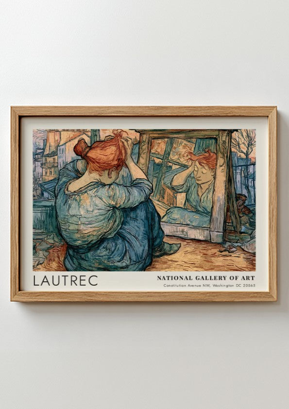 Wall art poster featuring Lautrec La Clownesse Cha-U-Kao portrait in blue and orange hues.