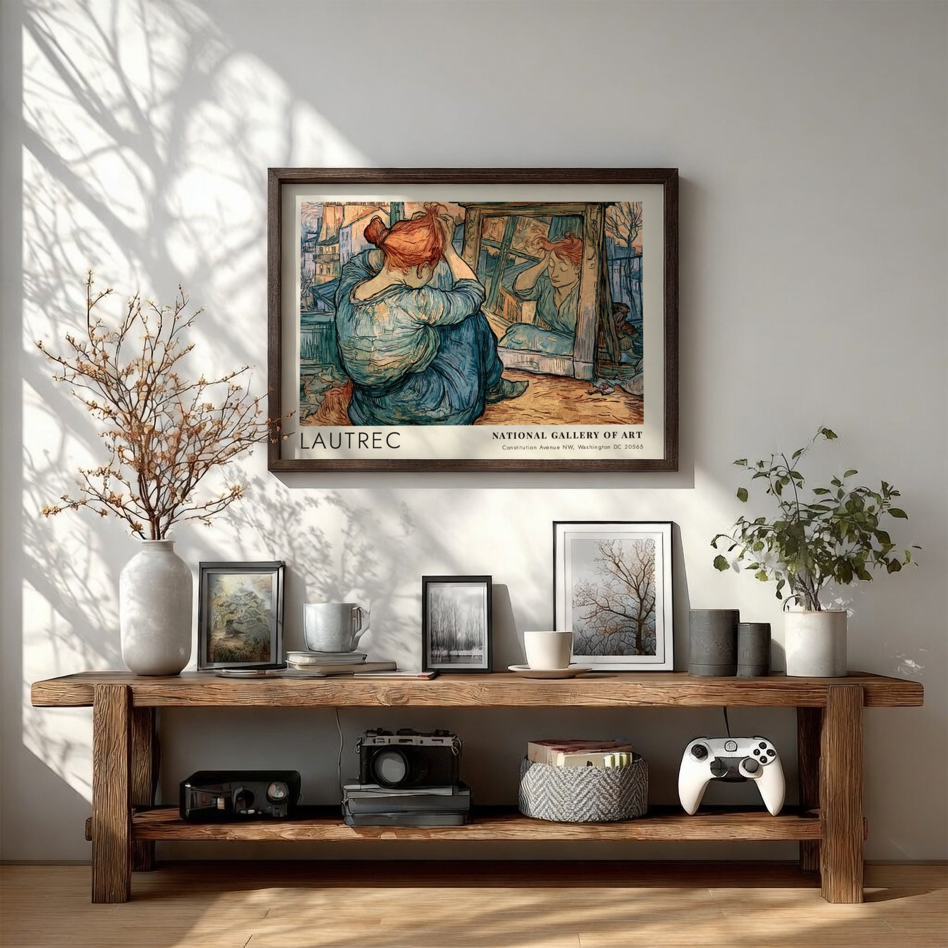 Wall art poster featuring Lautrec La Clownesse Cha-U-Kao portrait in blue and orange hues.