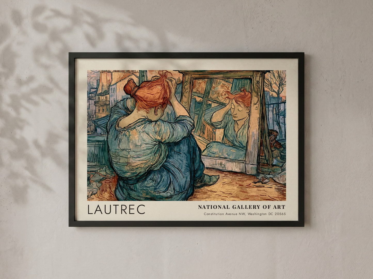 Wall art poster featuring Lautrec La Clownesse Cha-U-Kao portrait in blue and orange hues.