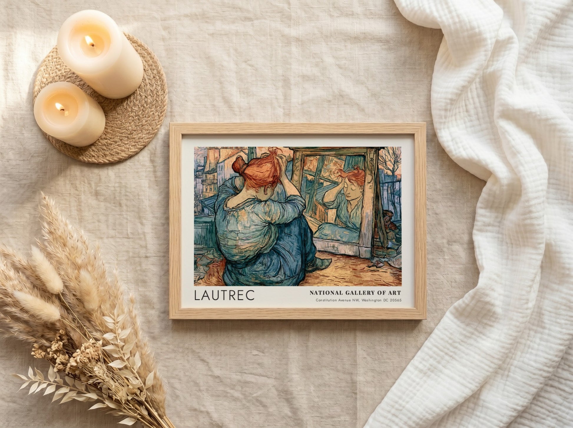 Wall art poster featuring Lautrec La Clownesse Cha-U-Kao portrait in blue and orange hues.