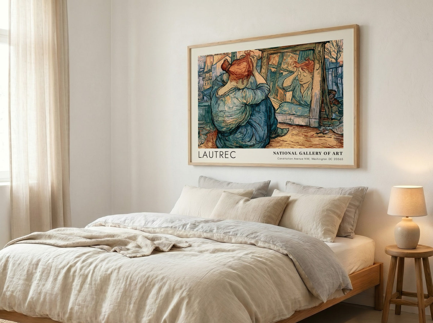 Wall art poster featuring Lautrec La Clownesse Cha-U-Kao portrait in blue and orange hues.