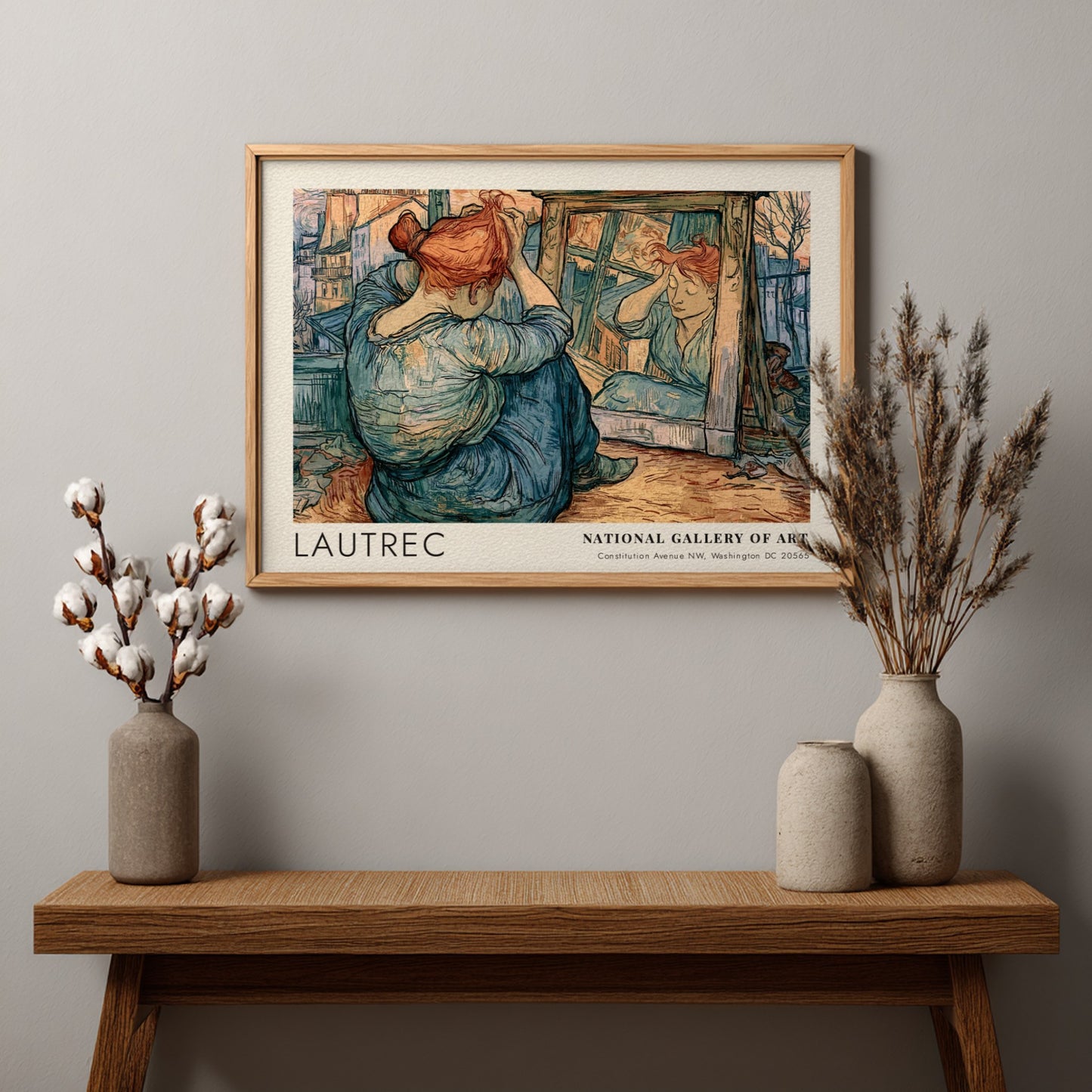 Wall art poster featuring Lautrec La Clownesse Cha-U-Kao portrait in blue and orange hues.