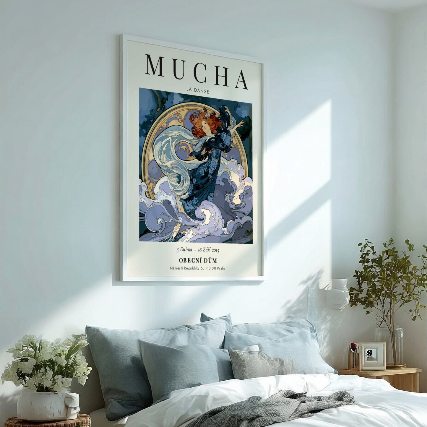 La Danse poster by Alphonse Mucha featuring flowing figure in soft colors